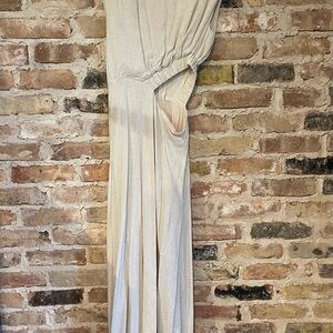 Elegant Cream Maxi Dress with Side Cut-Out